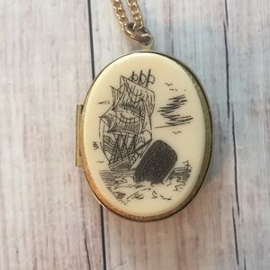 Vintage Scrimshaw Nautical Ship Locket